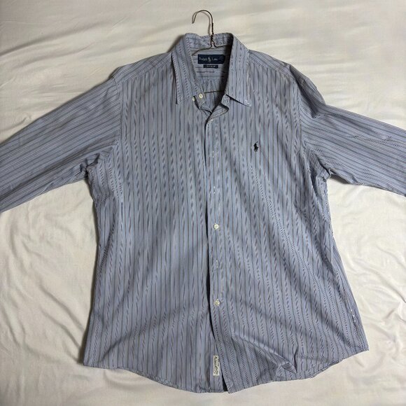 Light Blue Ralph Lauren Long Sleeve Button-Down Shirt with Navy Stripes. Size XL - Picture 1 of 1
